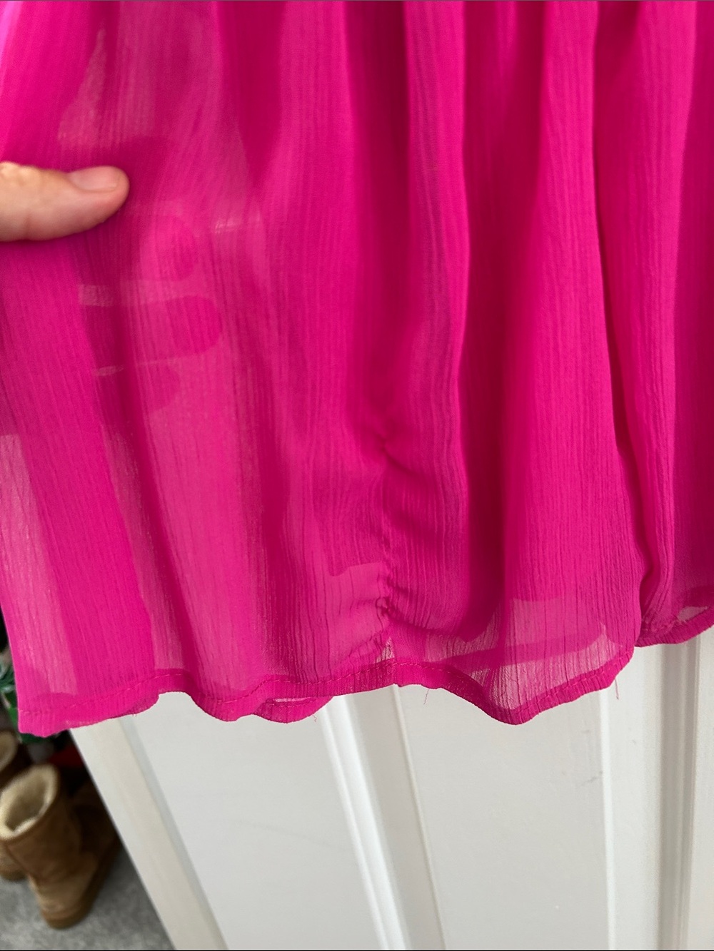 XS Vince Camuto Fuchsia Tiered Long-Sleeve Blouse - Picture 4 of 5